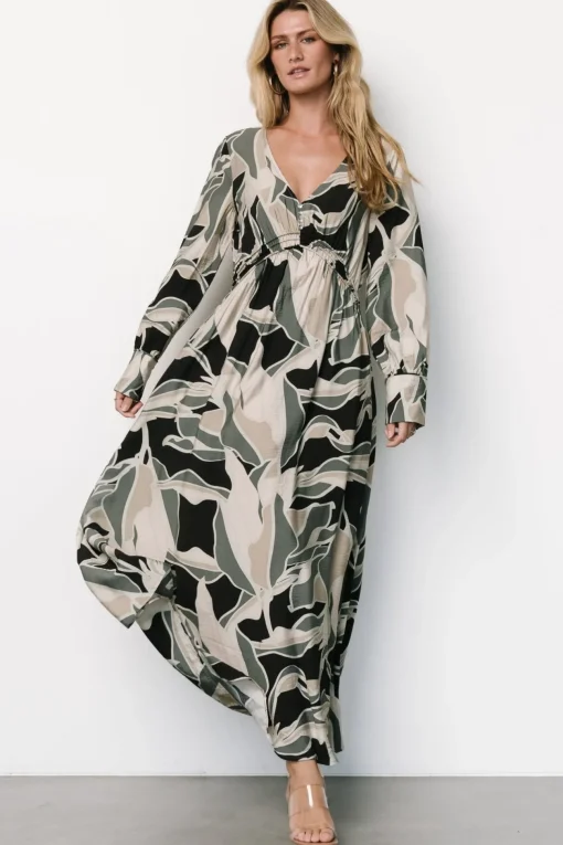 Zinnia Maxi Dress | Black + Eucalyptus Print | Baltic Born Outlet