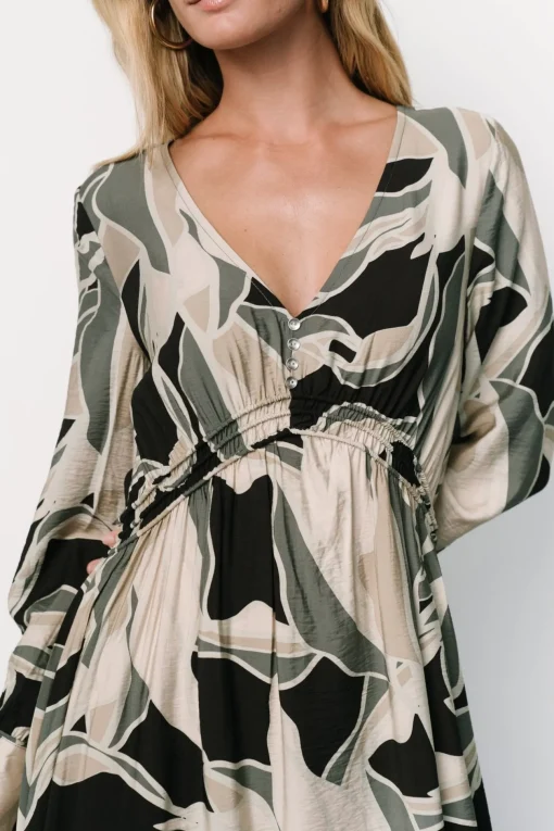 Zinnia Maxi Dress | Black + Eucalyptus Print | Baltic Born Outlet