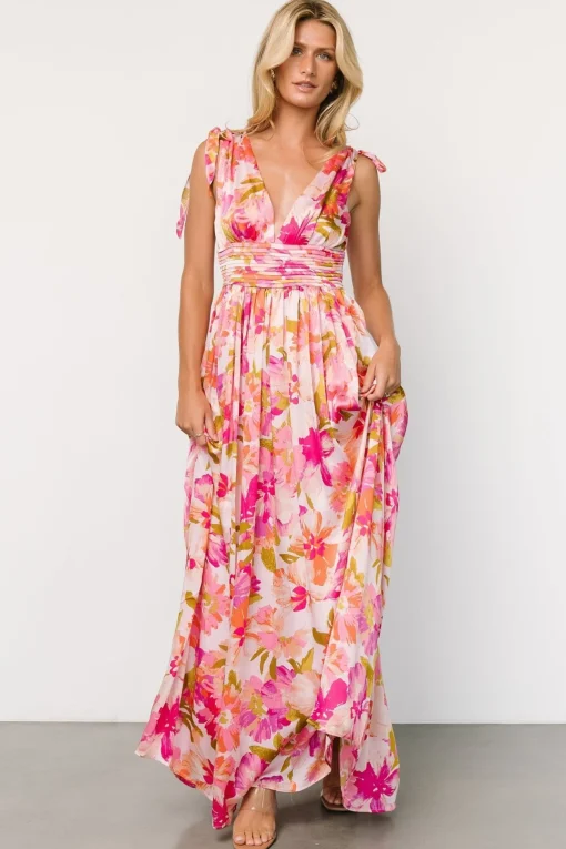 Zoe Tie Maxi Dress | Pink Multi | Baltic Born Shop