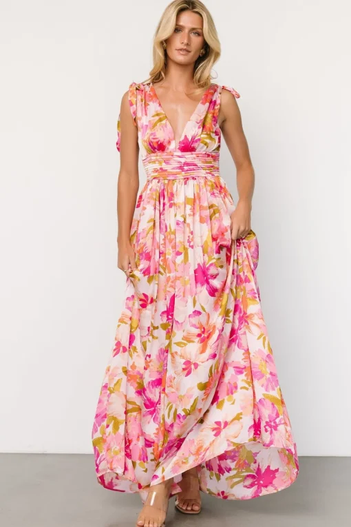 Zoe Tie Maxi Dress | Pink Multi | Baltic Born Shop